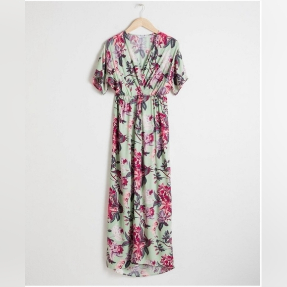 & Other Stories Dresses & Skirts - & Other Stories,Twist Knot Kaftan Maxi Dress, Green/Pink Floral, Size 6